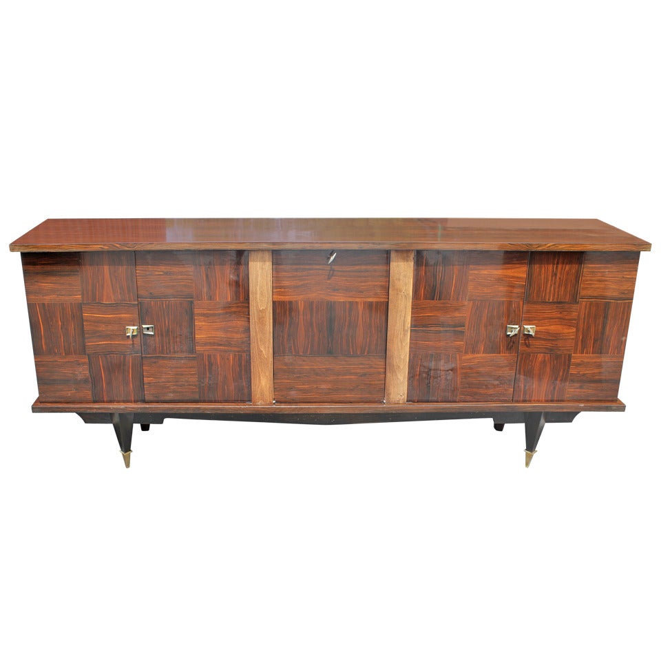 French Art Deco Exotic Macassar Ebony Squared Buffet