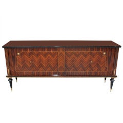 Vintage French Art Deco Exotic Macassar Ebony Zigzag Buffet