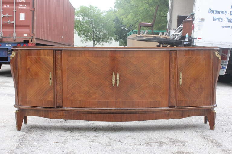 French Art Deco Sideboard / Buffet Palisander Marquetry, Bronze Accents . In Excellent Condition In Hialeah, FL