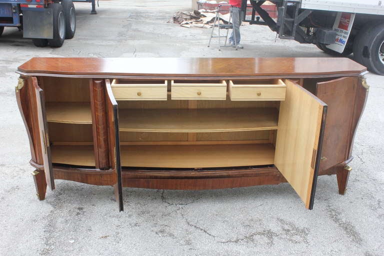 French Art Deco Sideboard / Buffet Palisander Marquetry, Bronze Accents . 1