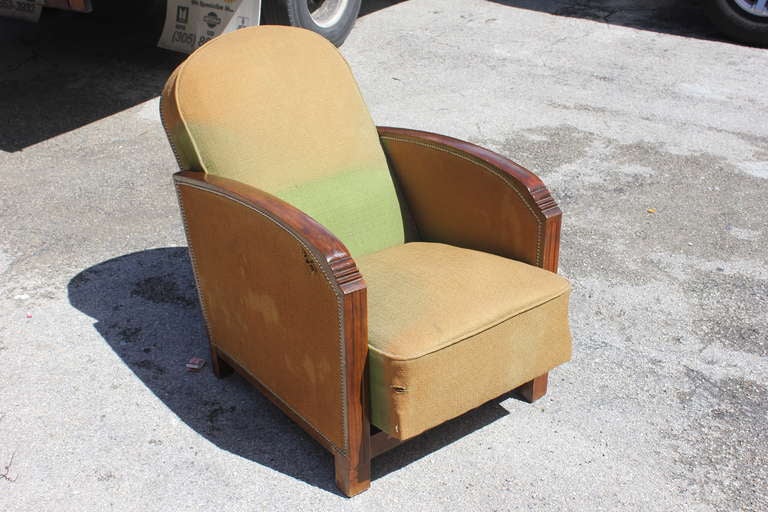 Pair French Art Deco Carved Walnut Club Chairs, Recline 3