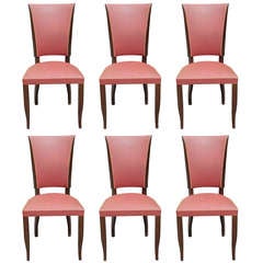 Set 6 French Art Deco Walnut Dining Chairs, Classic Deco Style