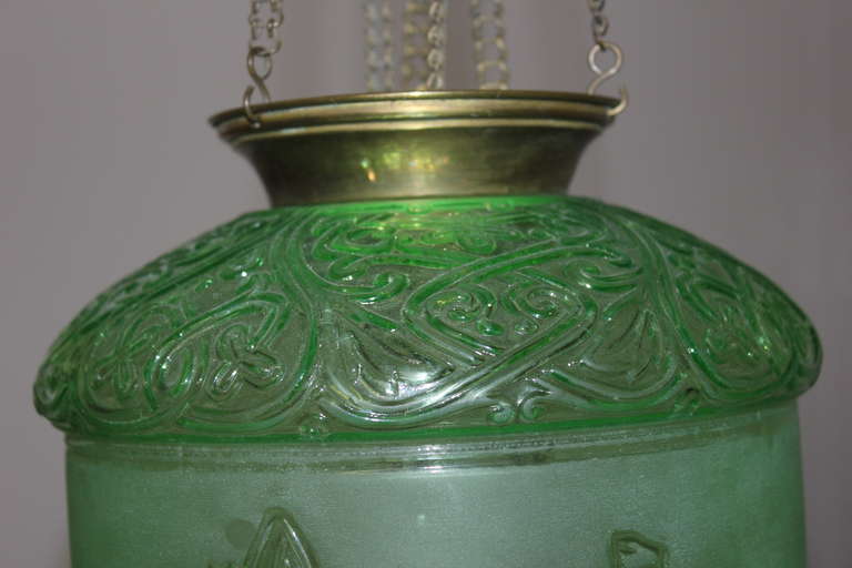 Very Rare Emerald Green Electrified Oil Lantern by Baccarat 3