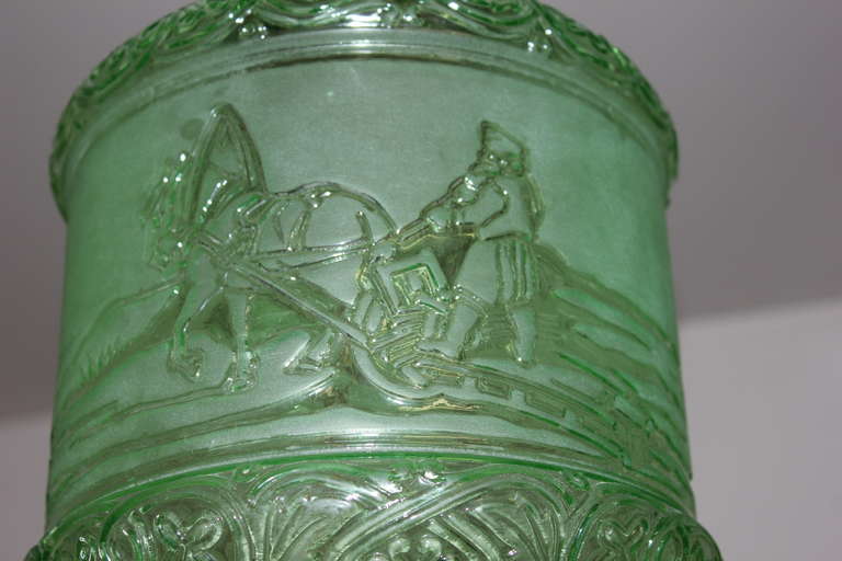 French Very Rare Emerald Green Electrified Oil Lantern by Baccarat