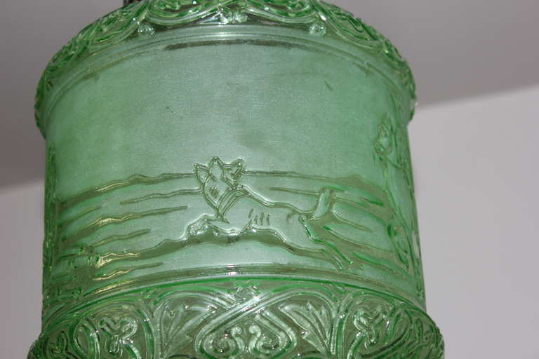 Very Rare Emerald Green Electrified Oil Lantern by Baccarat In Excellent Condition In Hialeah, FL