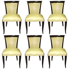 Set 6 French Art Deco Ebonized Mahogany Dining Chairs by Maurice Rinck