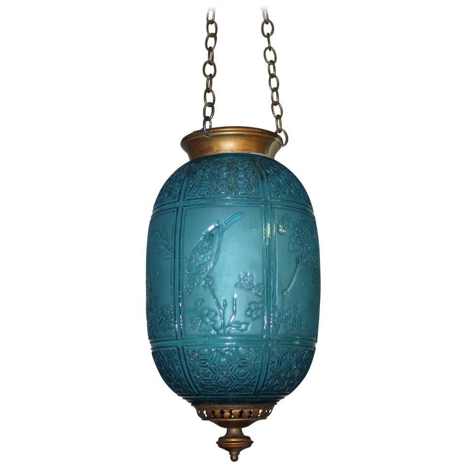 Very Rare Blue Electrified Oil Lantern by Baccarat  France, 19thc. Napoleon III