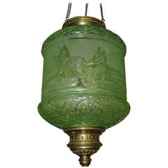 Antique Very Rare Emerald Green Electrified Oil Lantern by Baccarat