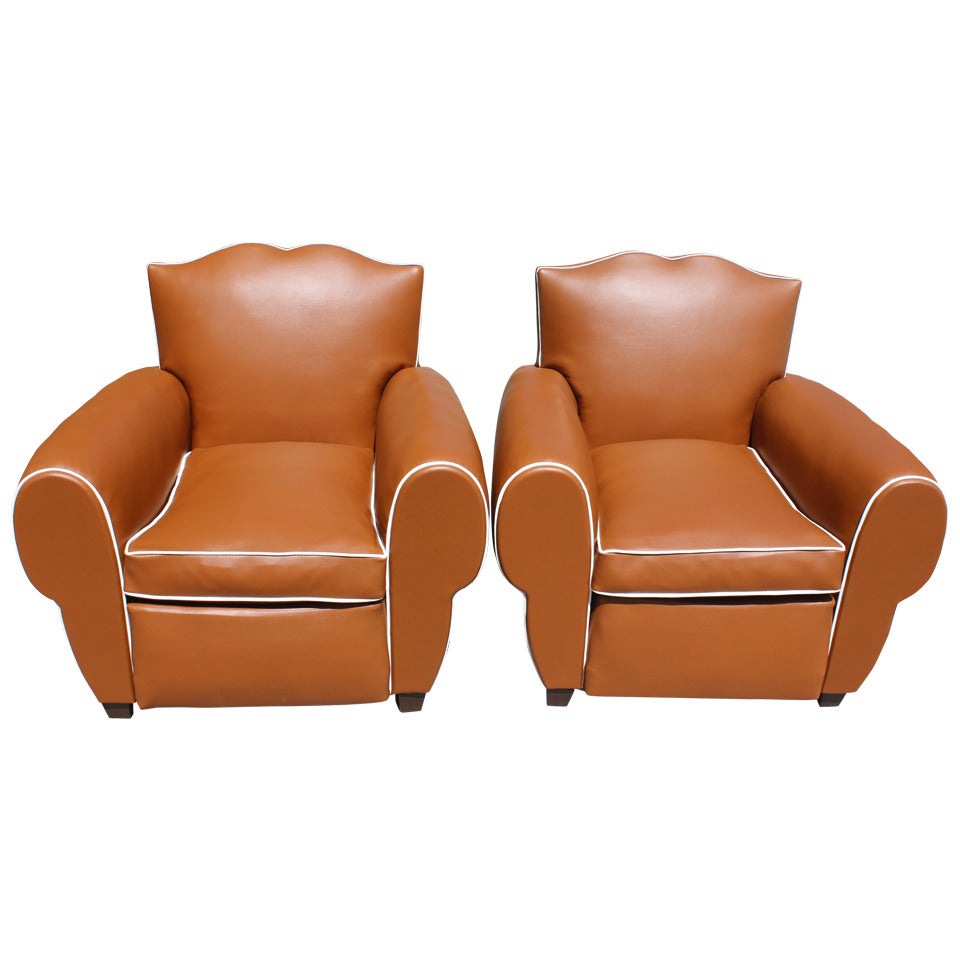 Pair of French Art Deco Moustache Back Vinyl Club Chairs, Year 1940
