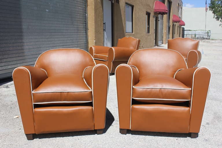 Pair French Art Deco Vinyl Club Chairs In Excellent Condition In Hialeah, FL