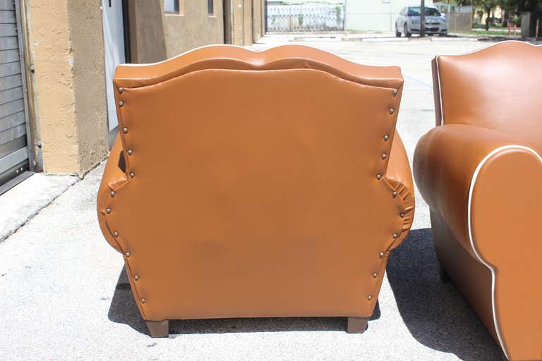 Pair of French Art Deco Moustache Back Vinyl Club Chairs, Year 1940 3