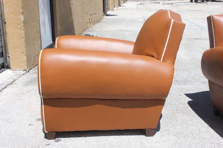 Pair of French Art Deco Moustache Back Vinyl Club Chairs, Year 1940 4