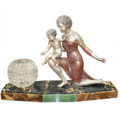 French Art Deco Sculpture Group/ Lamp by "U. Cipriani"