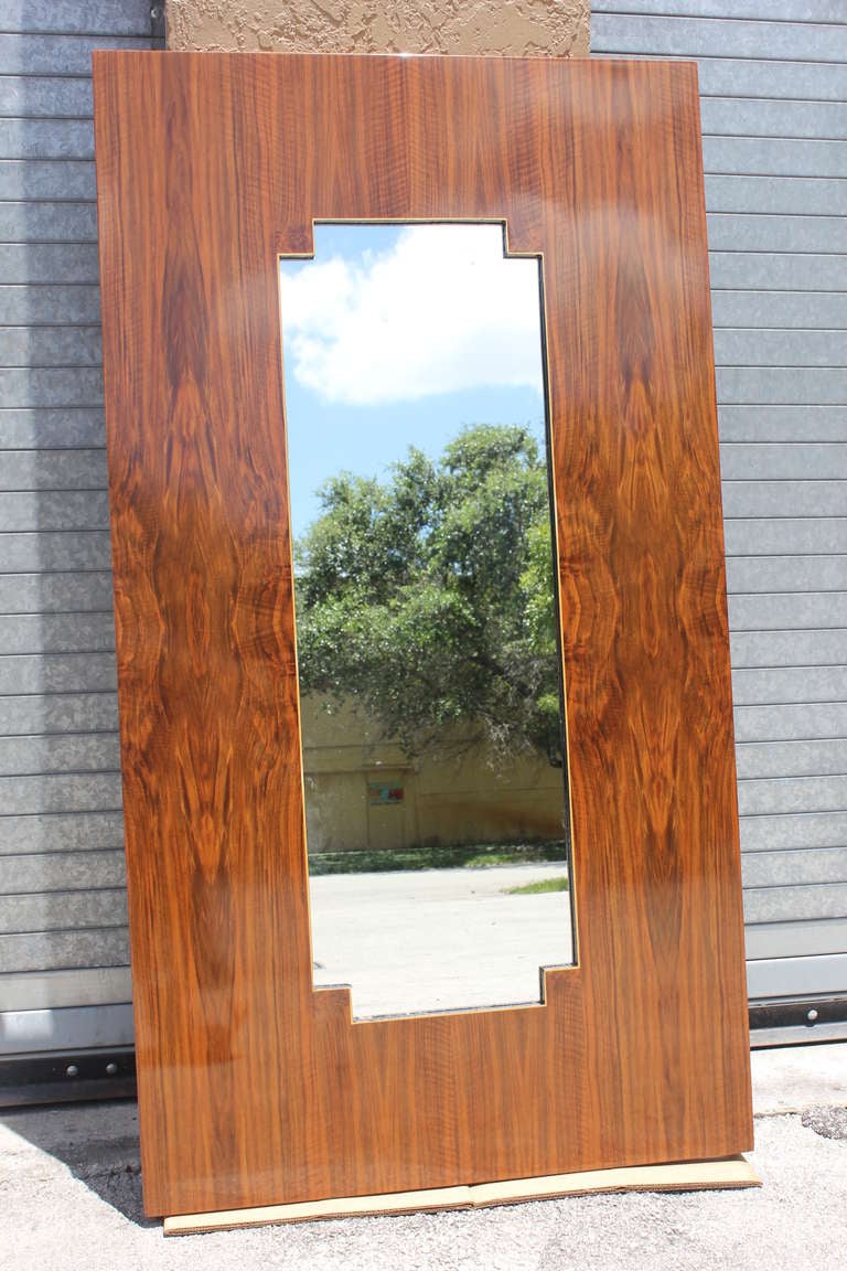 A French Art Deco Large Exotic Walnut Mirror.