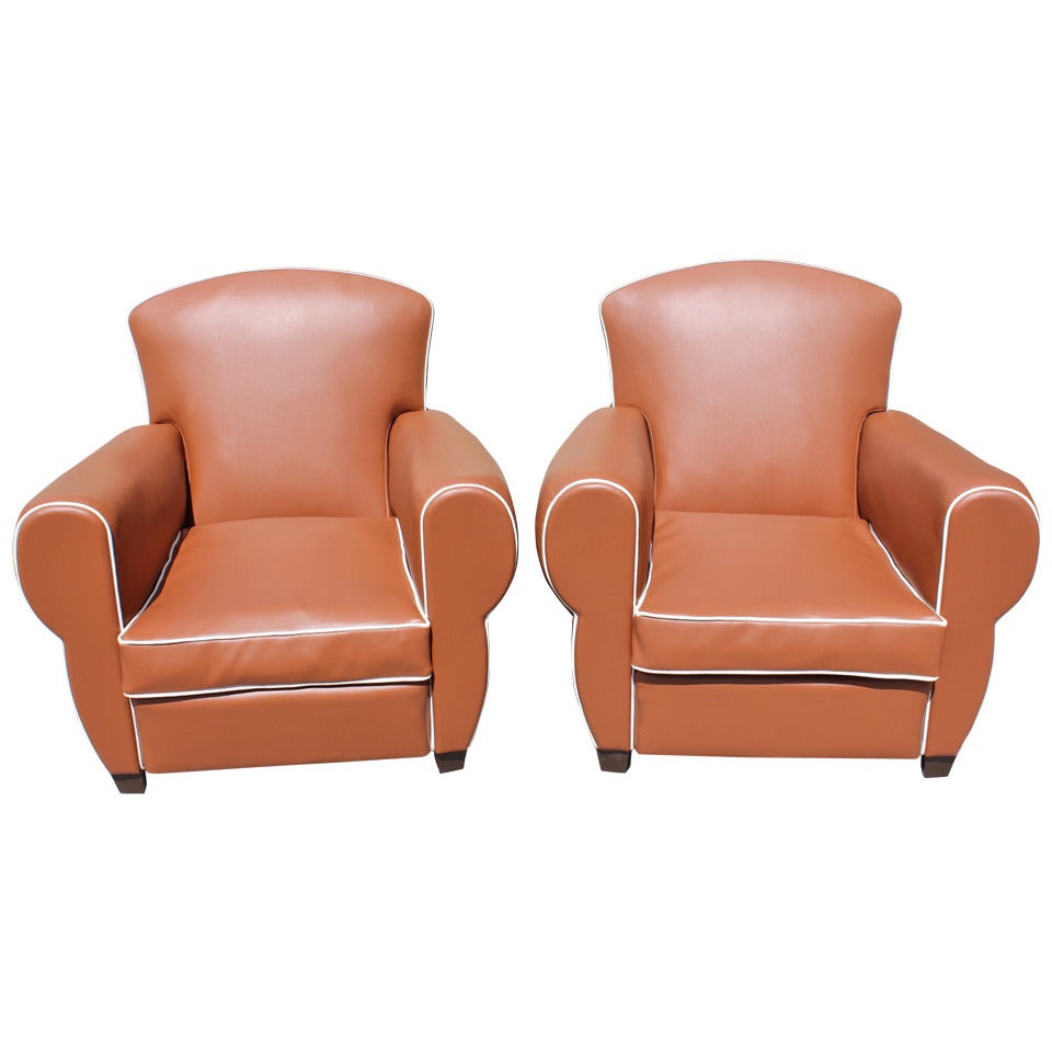 Pair of French Art Deco Club Chairs in Vinyl