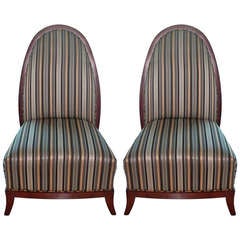 Pair French Art Deco Mahogany Chairs circa 1940.