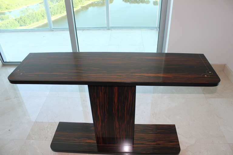 A French Art Deco Exotic Macassar Ebony Console Table. Beautiful detail.