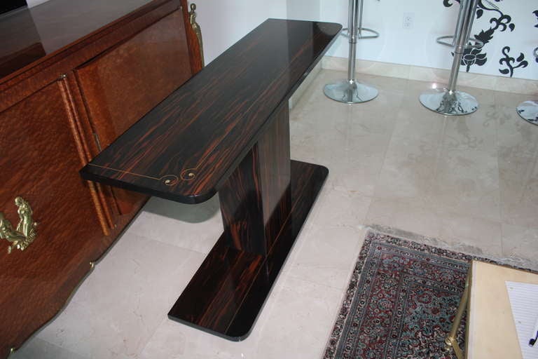 Wood French Art Deco Exotic Macassar Ebony Console Table
