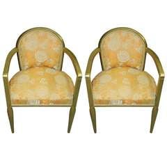 Pair French Art Deco Carved Giltwood Armchairs style Paul Follot