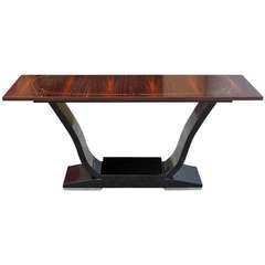 French Art Deco Exotic Macassar Ebony Console Table, 1940
s