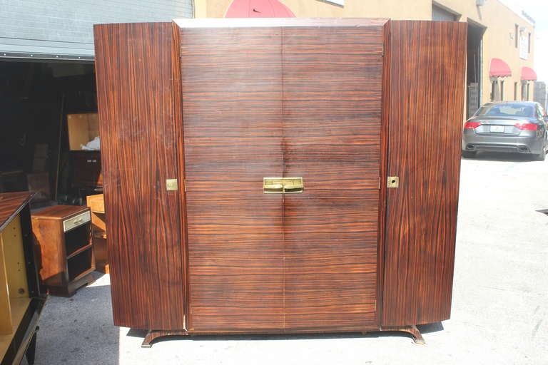 Grand Scale French Art Deco Exotic Macassar Ebony Armoire/ Wardrobe, 1940's In Excellent Condition In Hialeah, FL