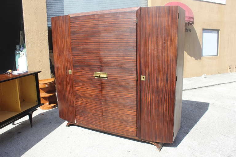 Mid-20th Century Grand Scale French Art Deco Exotic Macassar Ebony Armoire/ Wardrobe, 1940's