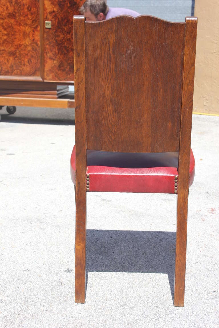 Set of Eight French Art Deco Tiger Oak Dining Chairs by Alfred Portenueve 1
