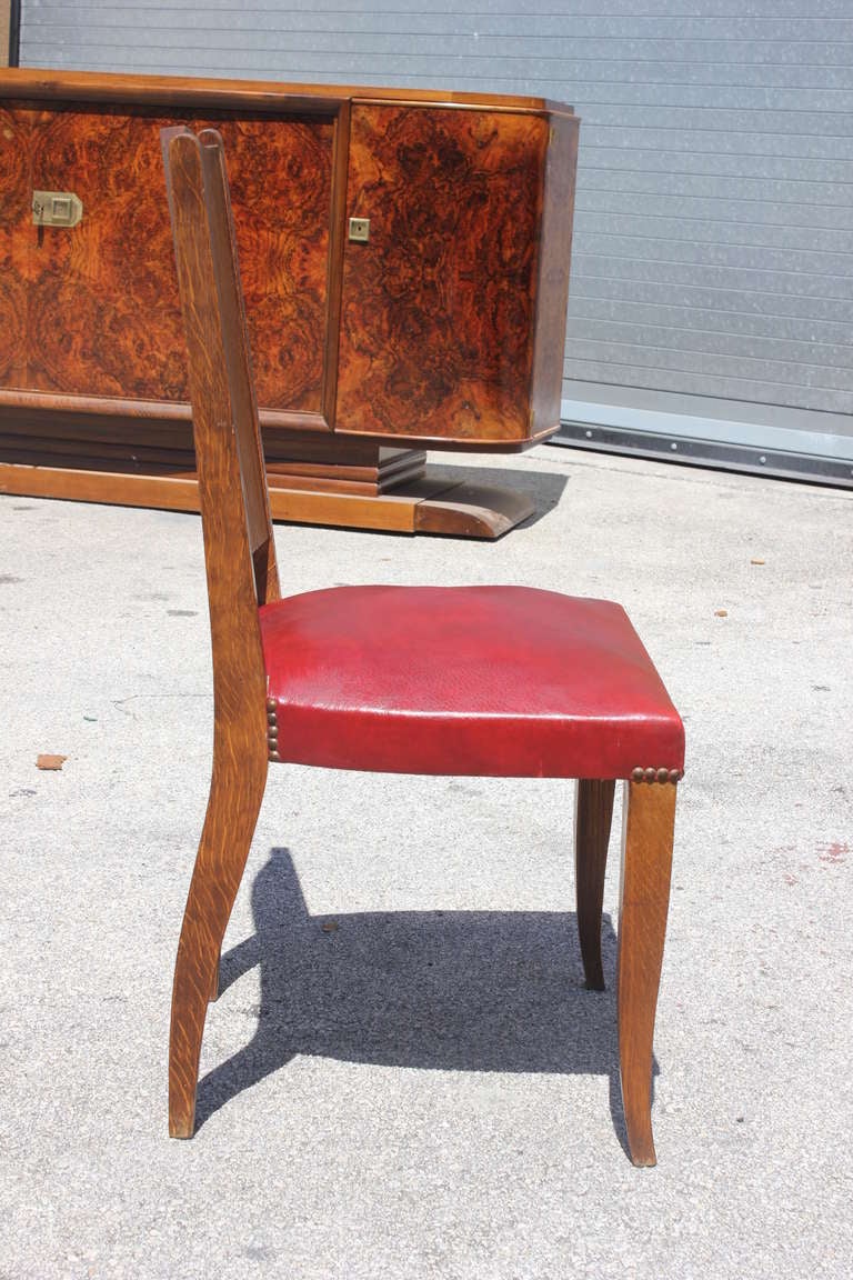 Set of Eight French Art Deco Tiger Oak Dining Chairs by Alfred Portenueve 2