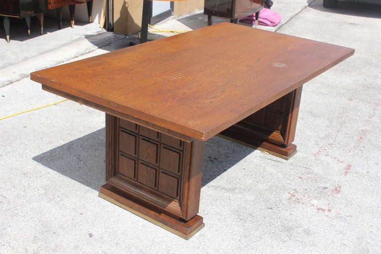 French Art Deco Solid Mahogany Dining Table by Maxime Old, 1940's