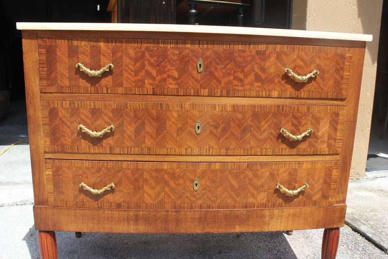 Wood French Art Nouveau Walnut Marquetry 3 Drawer Dresser