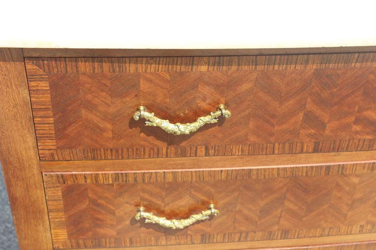 French Art Nouveau Walnut Marquetry 3 Drawer Dresser 1