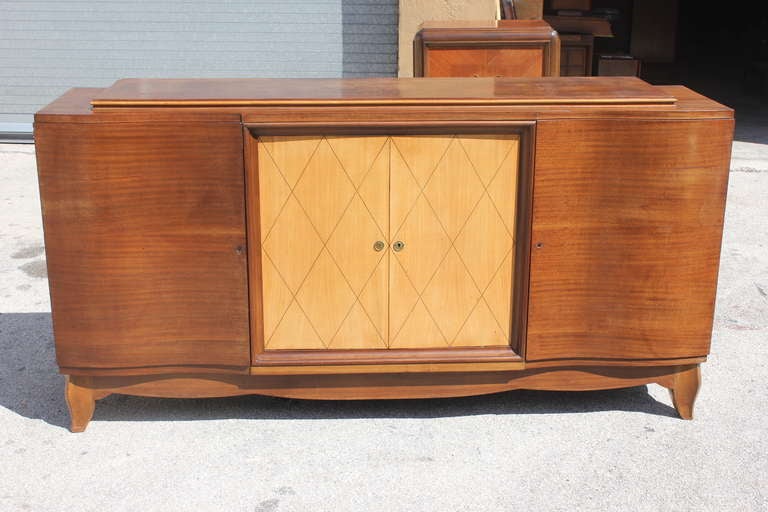 A Classic style French Art Deco Mahogany and Sycamore Buffet, Stepped Top. Finished interior.