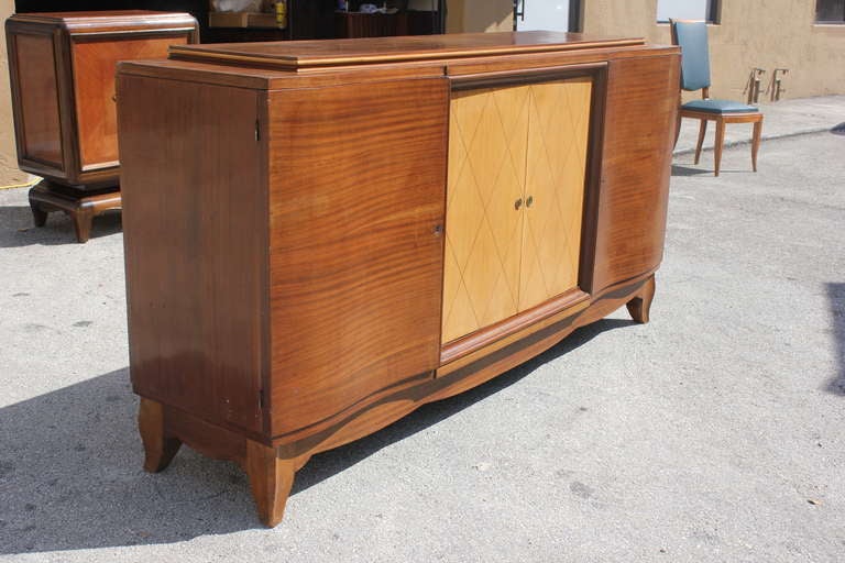 Wood French Art Deco Mahogany Buffet with Sycamore Center, 1940's