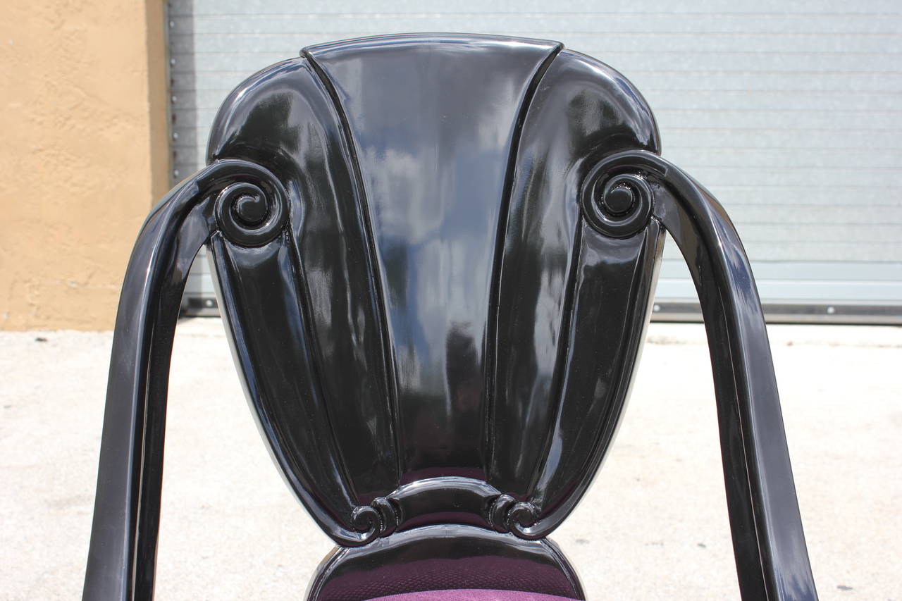 Pair of Black Lacquered French Art Deco Dining Chairs by Maurice Dufrène In Excellent Condition In Hialeah, FL