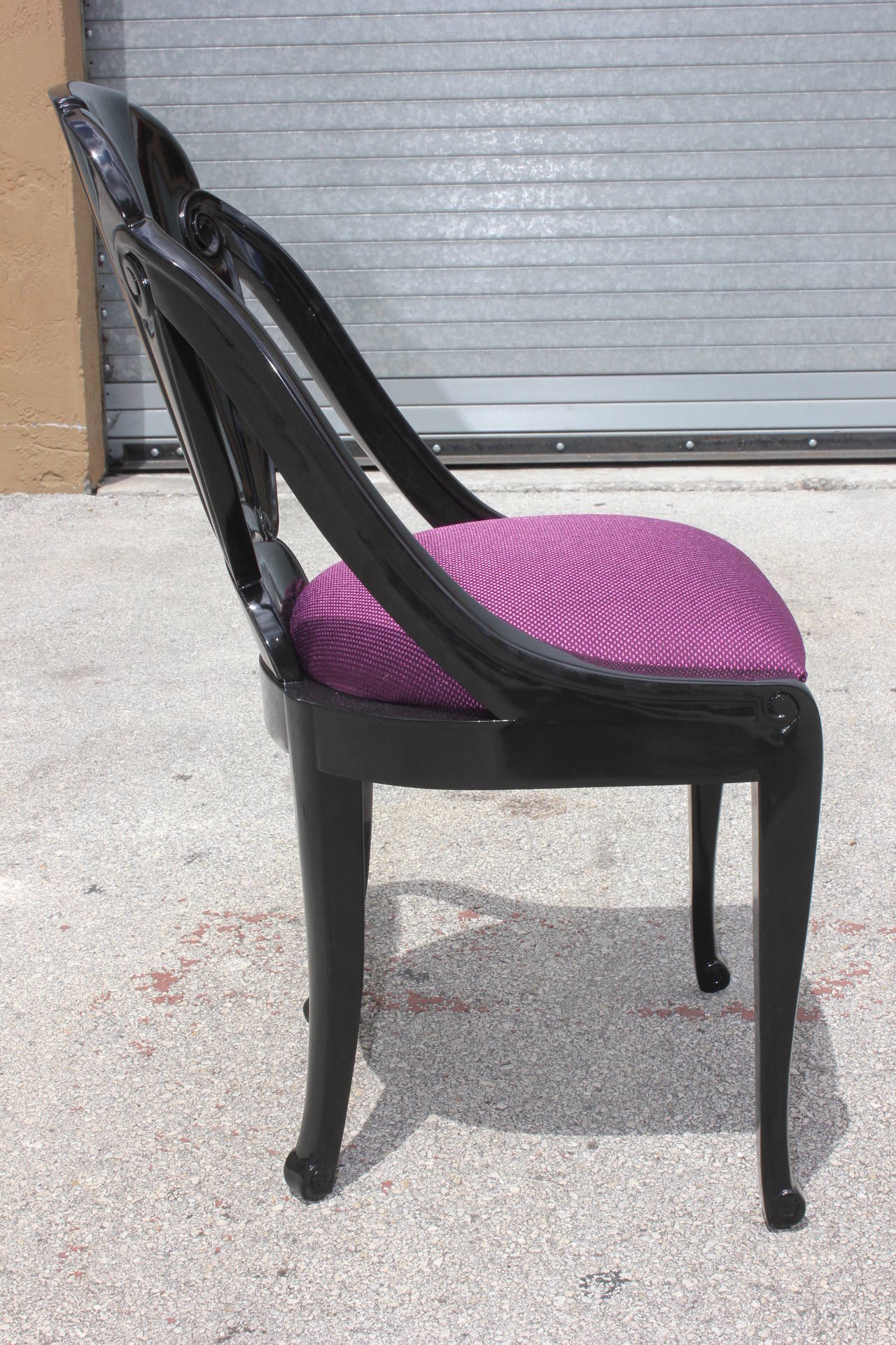 Mid-20th Century Pair of Black Lacquered French Art Deco Dining Chairs by Maurice Dufrène