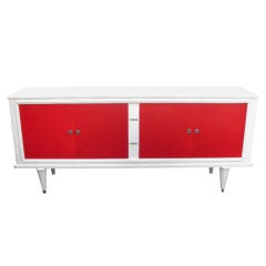 French Mid Century Modern White Lacquer w/ Bold Red - Buffet