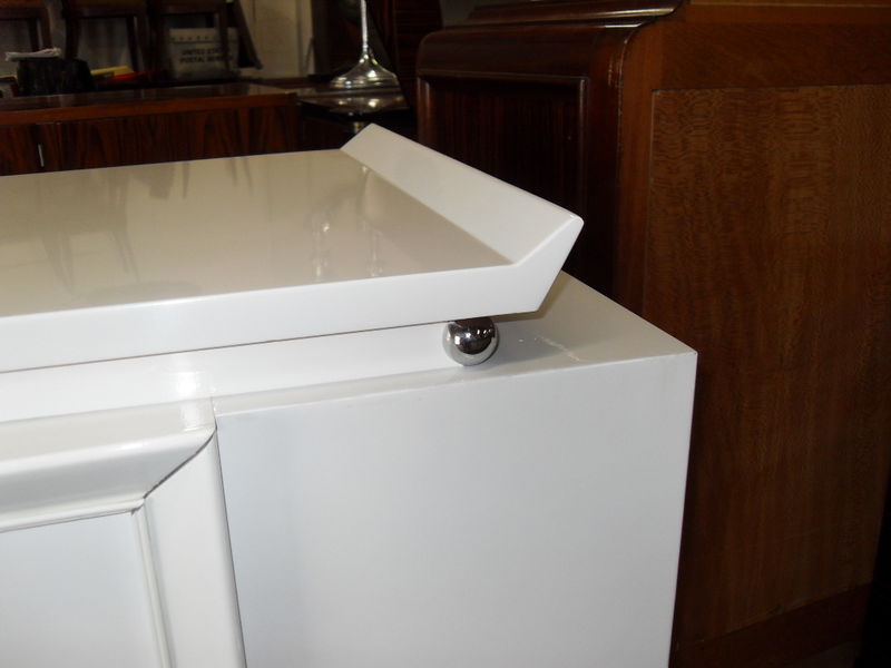 Mid Century Modern White Lacquered Buffet, Steel Ball Accent