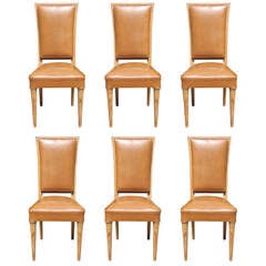 Set 6 French Art Deco Ceruse Oak Classic Dining Chairs by Etienne Kohlman