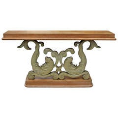 French Art Deco Ceruse Oak Twin Undine Console Table by Etienne Kohlman