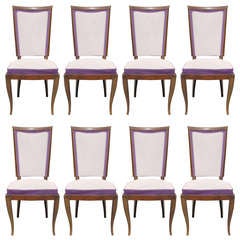 Set 8 Classic French Art Deco Solid Walnut Dining Chairs, 1940
s Set 8 Classic French Art Deco Solid Walnut Dining Chairs, 1940
s