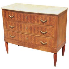 Antique French Art Nouveau Walnut Marquetry 3 Drawer Dresser
