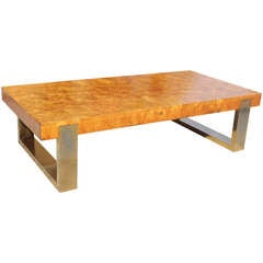 French Art Deco Burl Amboyna/ Brass Coffee/ Cocktail Table