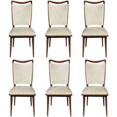 Set 6 French Art Deco Walnut Dining Chairs, 1940
s