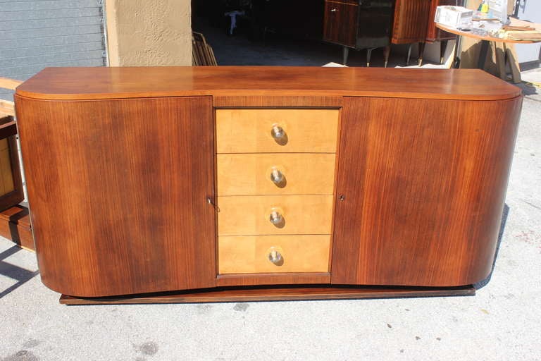 Classic French Art Deco Palisander Buffet, Glass Ball Hardware, 1940's