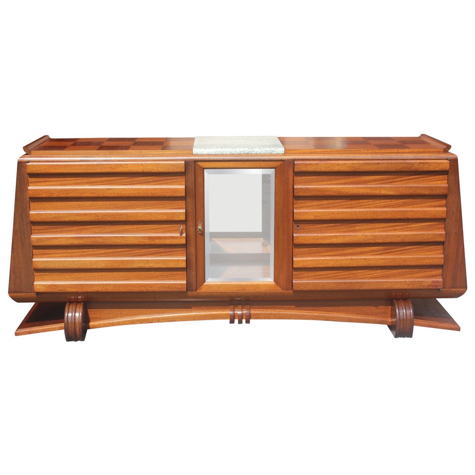 French Art Deco Solid Mahogany Buffet by Gaston Poisson, circa 1940s For Sale
