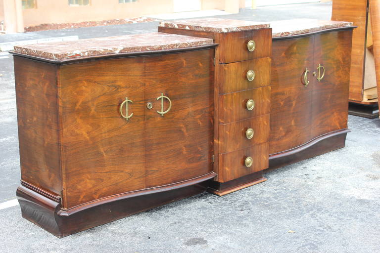 Mid-20th Century Grand Scale French Art Deco Sideboard or Buffet Palisander with Marble Top