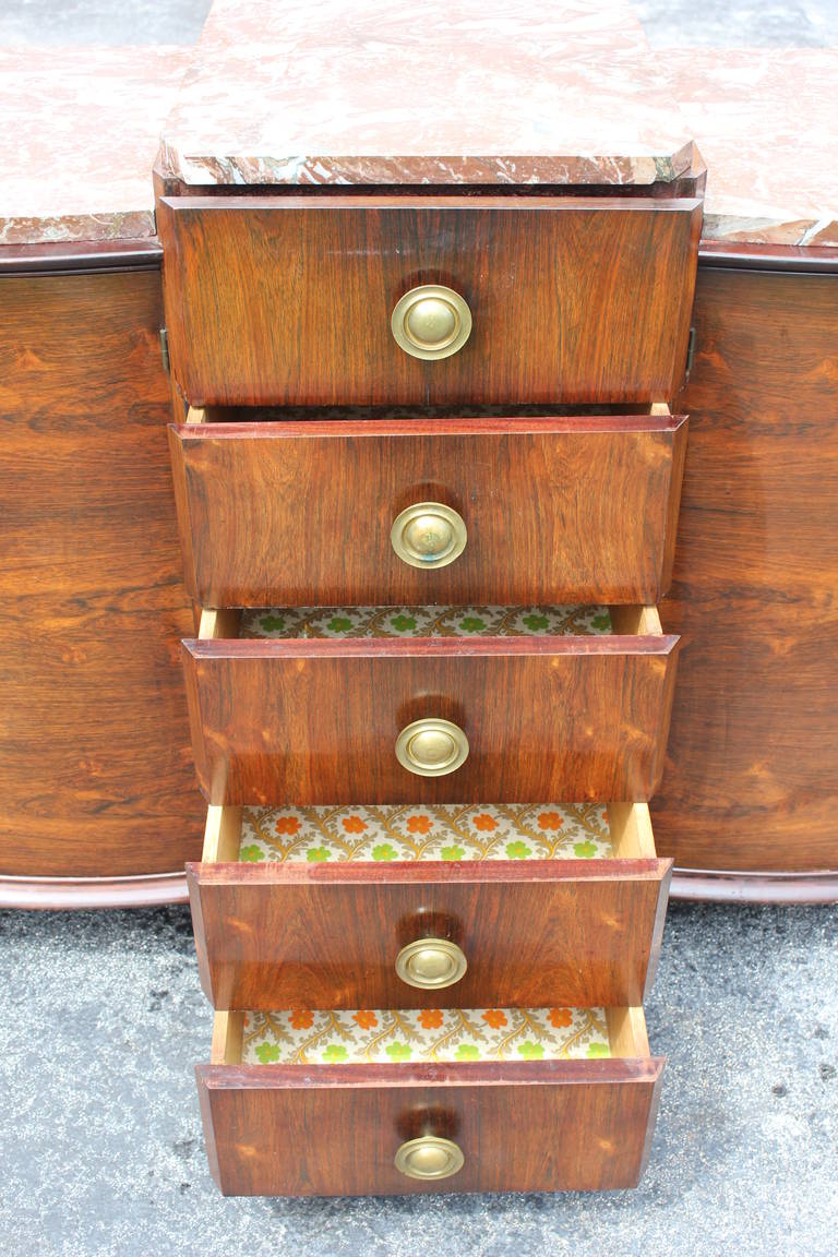 Grand Scale French Art Deco Sideboard or Buffet Palisander with Marble Top 1