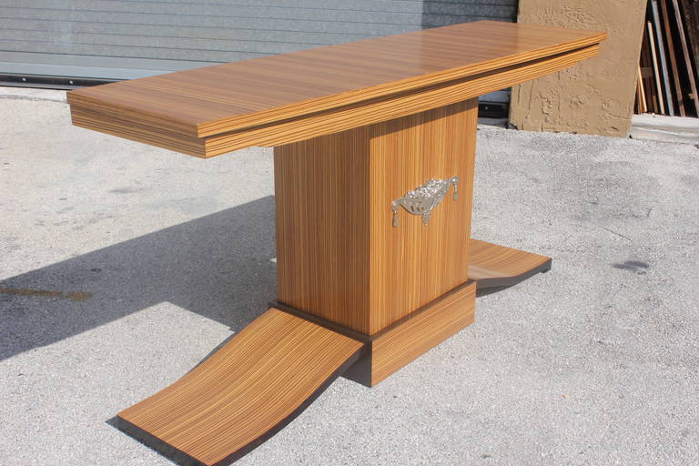 Mid-20th Century French Art Deco Zebrawood Console Table, circa 1940s