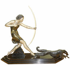 Signed French Art Deco Diana the Huntress Sculpture, Uriano circa 1940s