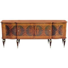 French Art Deco Flame Mahogany Curved Form Buffet or Credenza, circa 1940s